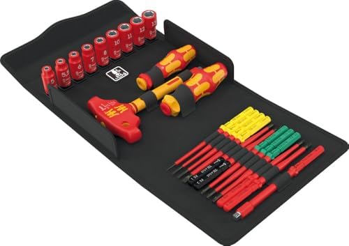 Wera Kraftform Kompakt VDE 24 Allrounder Set geöffnet mit VDE-Wechselklingen und Handhaltern.